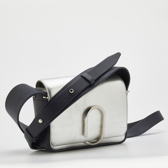 3.1 PHILLIP LIM Silver/Dark Blue Leather Mini Alix Flap Crossbody Bag - Picture 3 of 8